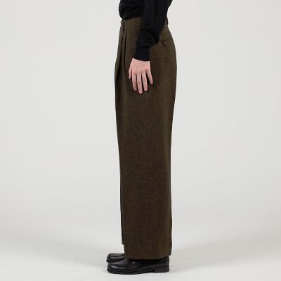 ウールツイードヘリンボーン 2プリーツワイドストレートバレルパンツ