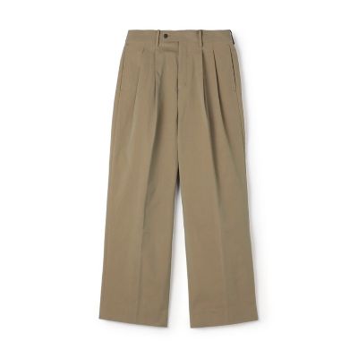 コットンナイロンツイル 2プリーツワイドストレートパンツ