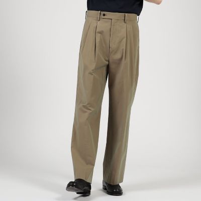 コットンナイロンツイル 2プリーツワイドストレートパンツ
