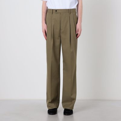 Ermenegirdo Zegna 2タック　ウールワイドトラウザーズ　ベージュ ウールポリエステルツイル 2タックワイドイージートラウザーズ