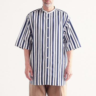 コットン　バンドカラーストライプ半袖シャツ　ＡＲＣＨＩＶＥ　ＦＩＴ