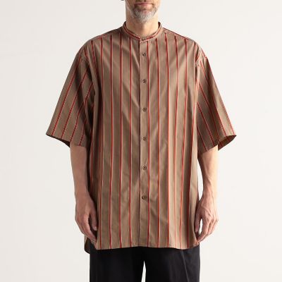 コットン　バンドカラーストライプ半袖シャツ　ＡＲＣＨＩＶＥ　ＦＩＴ
