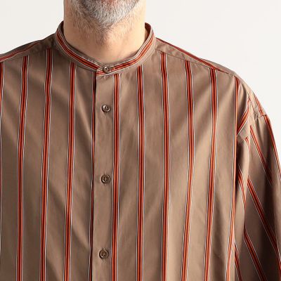 コットン　バンドカラーストライプ半袖シャツ　ＡＲＣＨＩＶＥ　ＦＩＴ