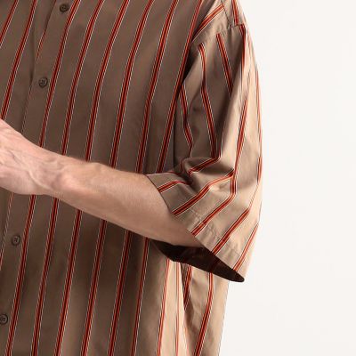 コットン　バンドカラーストライプ半袖シャツ　ＡＲＣＨＩＶＥ　ＦＩＴ