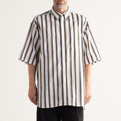 コットン　バンドカラーストライプ半袖シャツ　ＡＲＣＨＩＶＥ　ＦＩＴ
