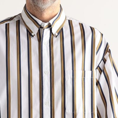 コットン　バンドカラーストライプ半袖シャツ　ＡＲＣＨＩＶＥ　ＦＩＴ