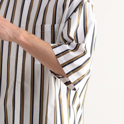 コットン　バンドカラーストライプ半袖シャツ　ＡＲＣＨＩＶＥ　ＦＩＴ