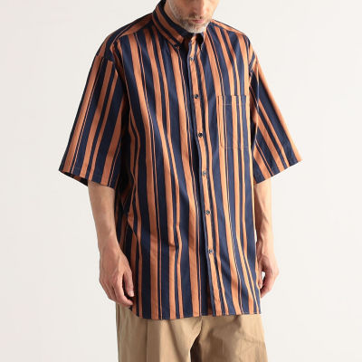 コットン バンドカラーストライプ半袖シャツ ARCHIVE FIT