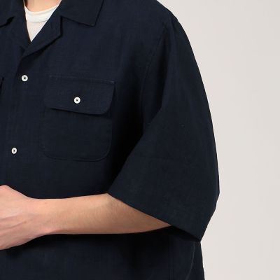 週末価格⭐︎リネンコットンムーブ　テーラーカラーオールインワン　トゥモローランド リネン オープンカラーシャツ | TOMORROWLAND (Men)/トゥモローランド