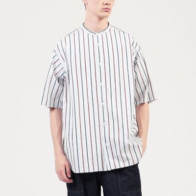 コットンブロード　ショートスリーブバンドカラーシャツ