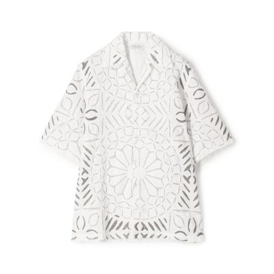 コットン　エンブロイダリー　オープンカラーシャツ
