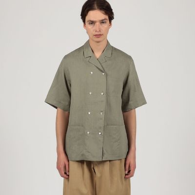 リネン ダブルブレステッド ハーフスリーブシャツ
