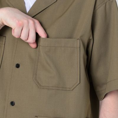 ウールポリエステルツイル 4ポケットラペルド半袖シャツ セットアップ