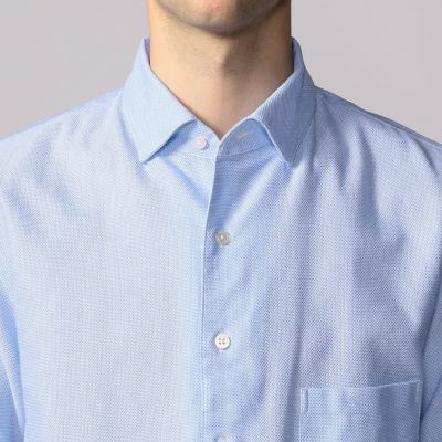 コットンカラミ　ワンピースカラー半袖シャツ