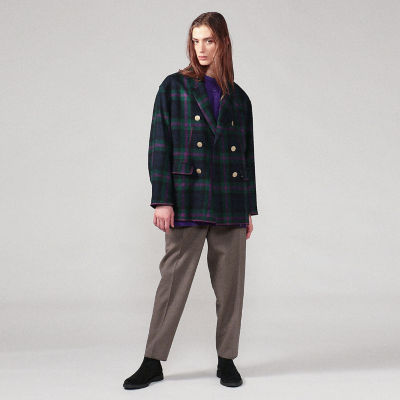 定価66000円 トゥモローランド ムートン襟チェックウールジャケット ウールガンクラブチェック テーラードジャケット｜トゥモローランド