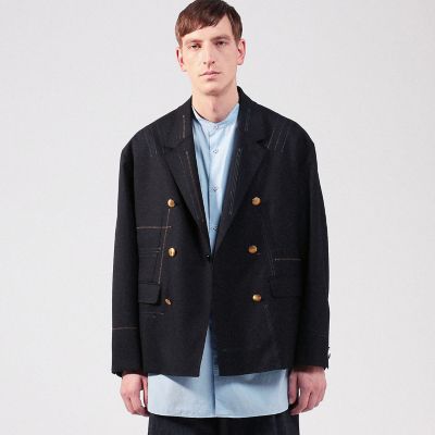 ウールホップサック 6Bダブルブレストビッグブレザージャケット