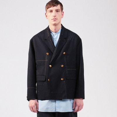 ウールホップサック 6Bダブルブレストビッグブレザージャケット