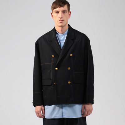 ウールホップサック 6Bダブルブレストビッグブレザージャケット