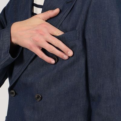 コットンリネンデニム ダブルブレステッド6Bジャケット