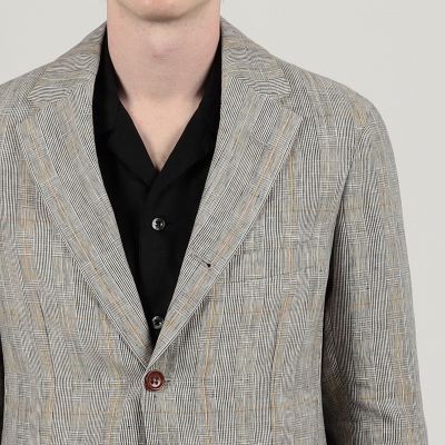 リネン グレンチェック シングルブレステッド 3Bジャケット