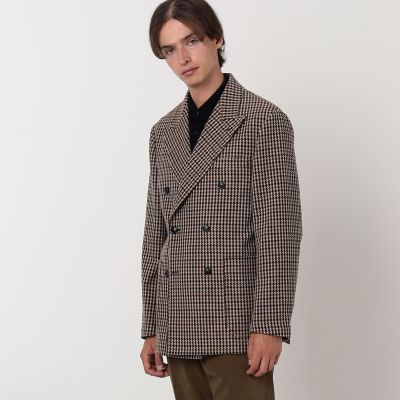 美品 トゥモローランド バッカ 4万円 チェック柄ジャケット シャツ G302 ウールコットンツイード ガンクラブチェック ダブルブレステッド 6B