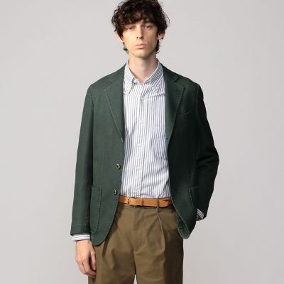 トゥモローランド ホップサックガーメントダイ 段返り3B ジャケット 緑48 ホップサックガーメントダイ 段返り3Bテーラードジャケット