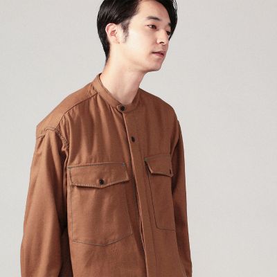 ウールフランネル　バンドカラーシャツブルゾン