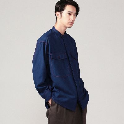 ウールフランネル　バンドカラーシャツブルゾン