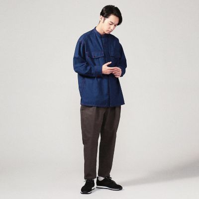 ウールフランネル　バンドカラーシャツブルゾン