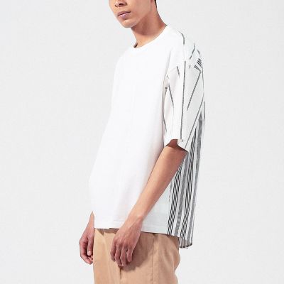 コットン天竺 ストライプシャツコンビ半袖Tシャツ