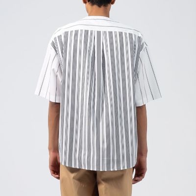 安い購入 コットン天竺 ストライプシャツコンビ半袖Tシャツ トップス