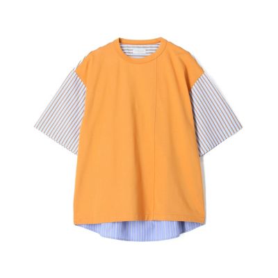 コットン天竺 ストライプシャツコンビ半袖Tシャツ