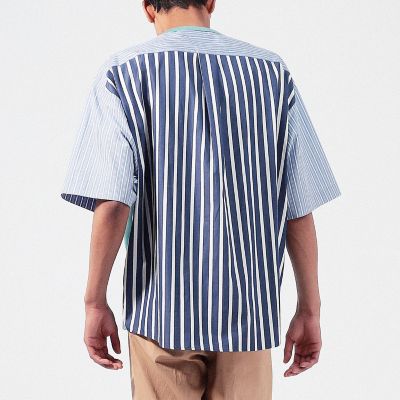 売れ筋アイテムラン コットン天竺 ストライプシャツコンビ半袖Tシャツ トップス