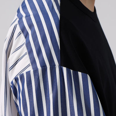 コットン天竺 ストライプシャツコンビ半袖Tシャツ