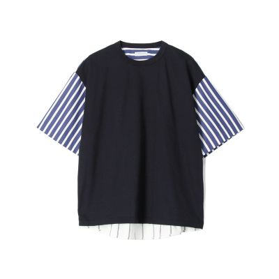 コットン天竺 ストライプシャツコンビ半袖Tシャツ