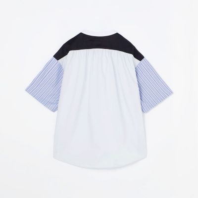コットン天竺　シャツコンビショートスリーブクルーネックプルオーバー