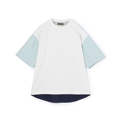 コットン天竺　シャツコンビショートスリーブクルーネックプルオーバー