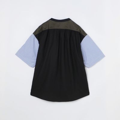コットン天竺　シャツコンビショートスリーブクルーネックプルオーバー