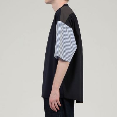 コットン天竺　シャツコンビショートスリーブクルーネックプルオーバー