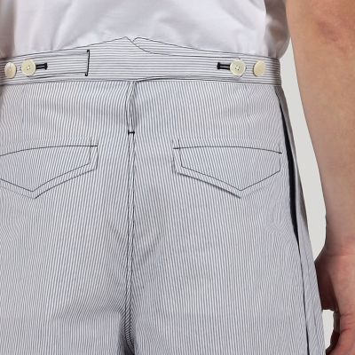 コットンナイロンストライプ　　２プリーツ　ベルトレス　ショートパンツ