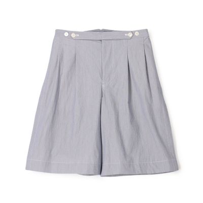 コットンナイロンストライプ　　２プリーツ　ベルトレス　ショートパンツ