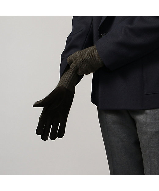 ＜三越伊勢丹/公式＞ MAZZOLENI カシミヤニット×ラムスエード グローブ 57カーキ 手袋・グローブ画像