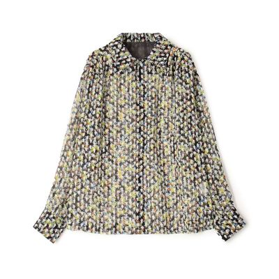 ＜maison TOMORROWLAND＞レーヨンポリエステルプリント　シースルーサテンブラウス