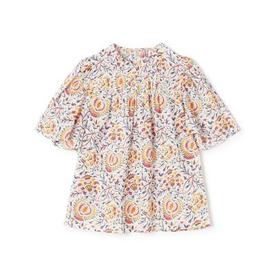 コットンボイルプリント　フレアスリーブブラウス