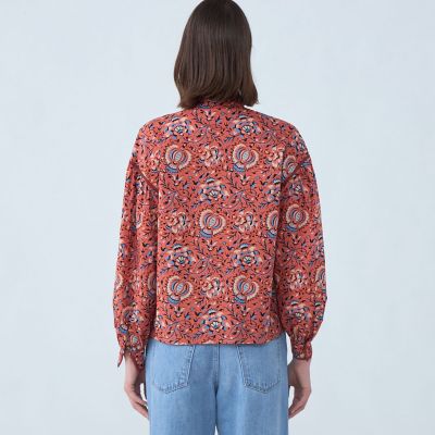 コットンローンプリント ボウタイブラウス | maison TOMORROWLAND