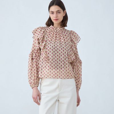 ブラウス シャツ カットジャカードプリント フリルブラウス レディース カットジャカードプリント フリルブラウス | maison