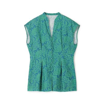 ＜maison TOMORROWLAND＞リネンプリント　キーネックタックブラウス