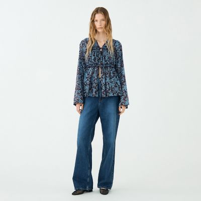 セルロースポリエステルプリント ギャザーブラウス セルロースポリエステルプリント ギャザーブラウス | maison