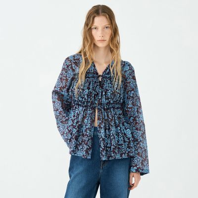 セルロースポリエステルプリント ギャザーブラウス セルロースポリエステルプリント ギャザーブラウス | maison