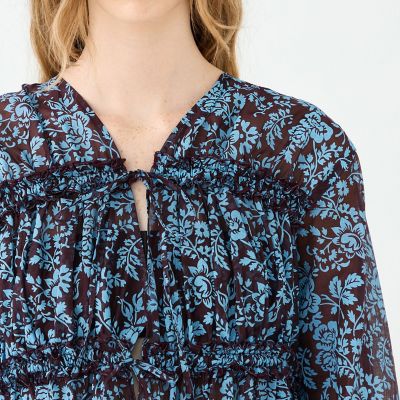 セルロースポリエステルプリント ギャザーブラウス | maison